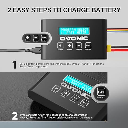 Miniatura 5 de OVONIC Mate1 Lipo - Cargador de batería 100W 10A 1s-6s Smart RC Cargadores de batería con cargador de equilibrio XT60 compatible con LiPo/Life de