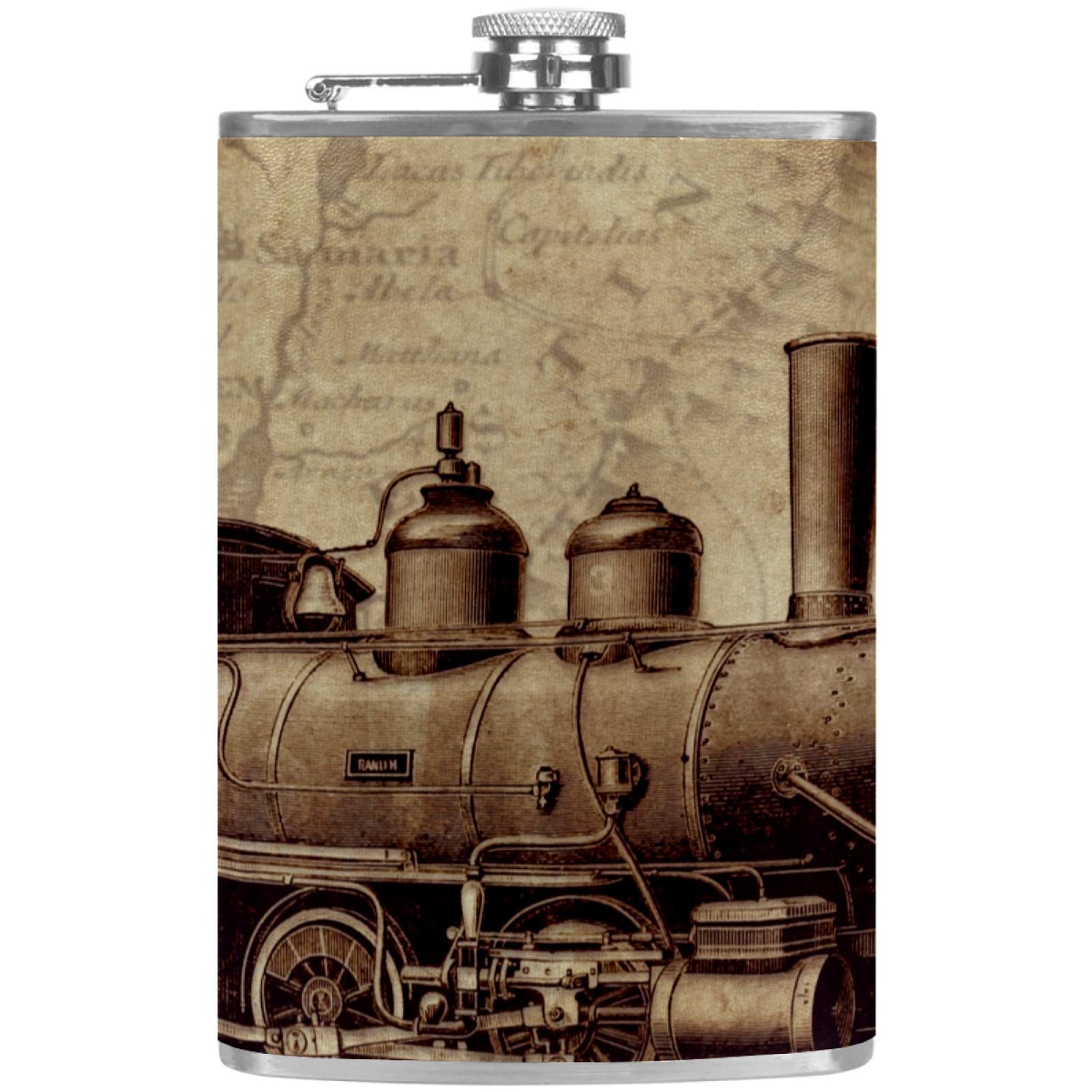 Flasque à whisky en cuir style locomotive vintage avec entonnoir