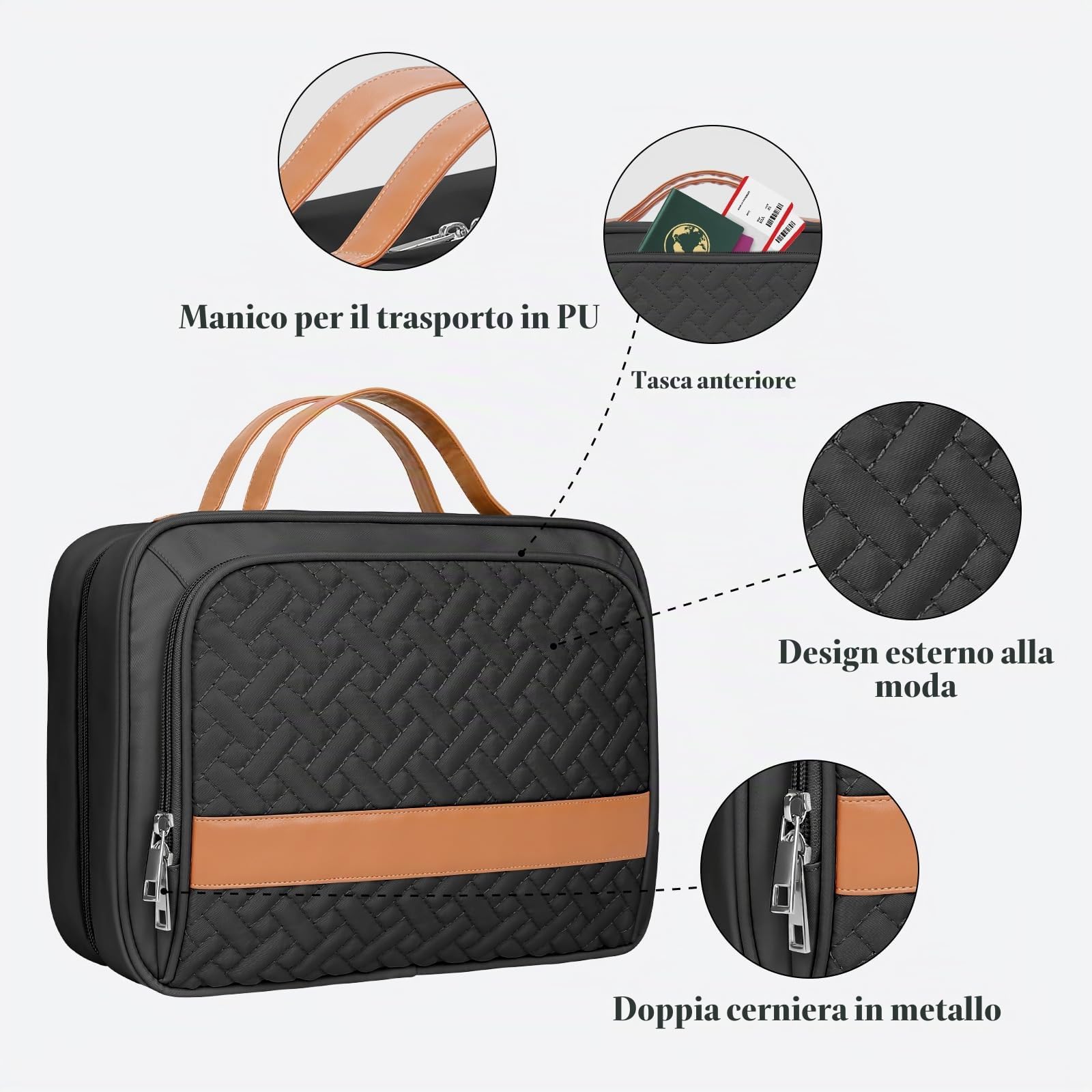 IDEATECH Borse da Toilette per Donna, Beauty Case da Viaggio, Borsa da Toilette Grande da Viaggio Borsa da Toilette Appesa, Borsa da Trucco Donna, Organizer Cosmetico per Donne (Nero)