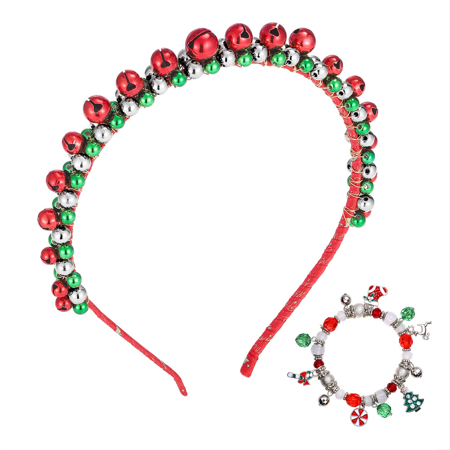 HEIDKRUEGER Christmas Bells Headband Xmas Beaded Headband Snowflake Christmas Tree Candy Cane Jewelry Set for Women Girls Holiday Gifts