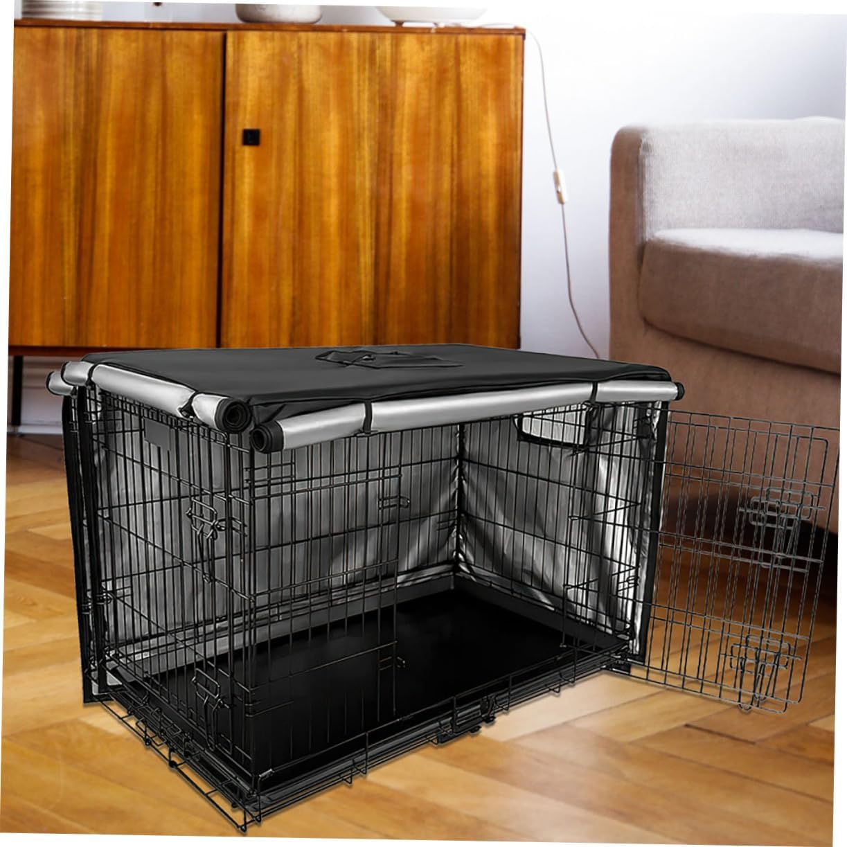 Kisangel Dog Cage Cover Pet Crate Cover Oxford Weatherproof Easy to Use Dog Supplies