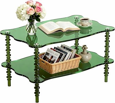 Acrylic Coffee Table, Unique Design with Bead Legs, Green, 31.5 x 19.7 x 15.7