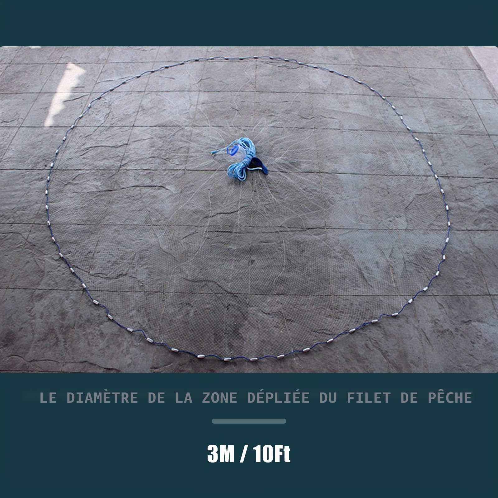 Filet de Pêche en Fonte Dia 10Ft / 3M Appât de Pêche à Lancer Facile à Main 5/8 Pouces Maille en Nylon avec Fond de Plomb pour Équipement de Pêche