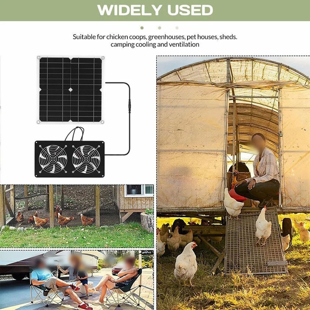 Kit di ventilatori a pannello solare, 100 W, resistente alle intemperie, con ventola CC per piccoli pollai, serre, capannoni, case per animali domestici, scarico delle finestre