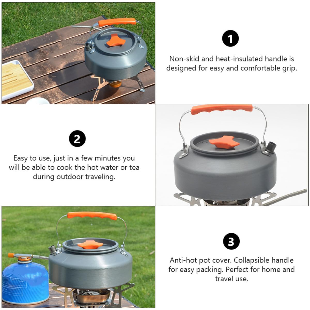 WOONEKY Tetera Portátil para Camping Mango Resistente al Hervidor de Agua para Picnic y Actividades al Aire