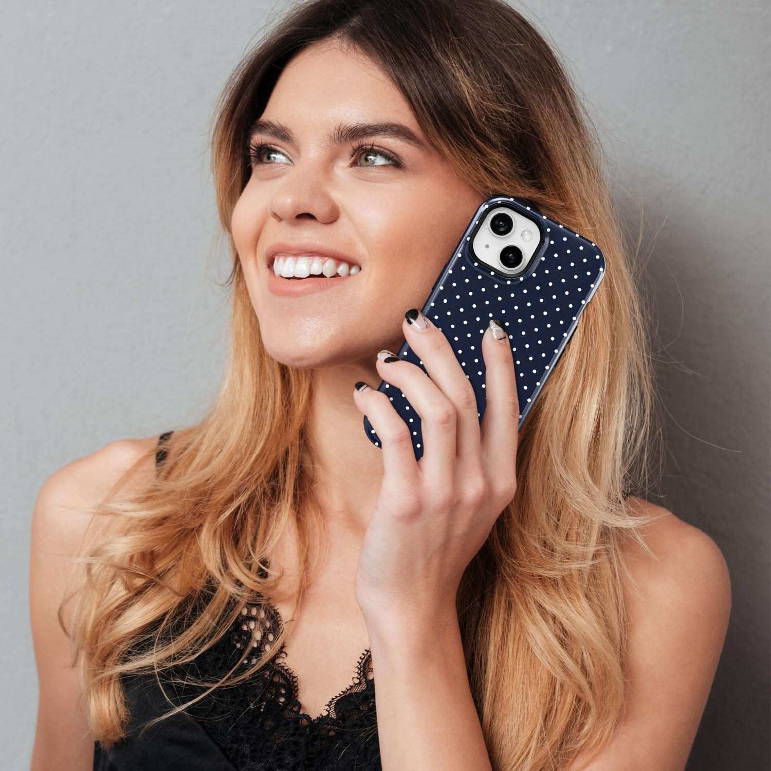 uCOLOR Compatible with iPhone 15/14/13 Case Compatible with MagSafe - Protective Luxury Designer Mag Series Cases (Navy Blue Polka Dot, iPhone 15/14/13) - Image 6