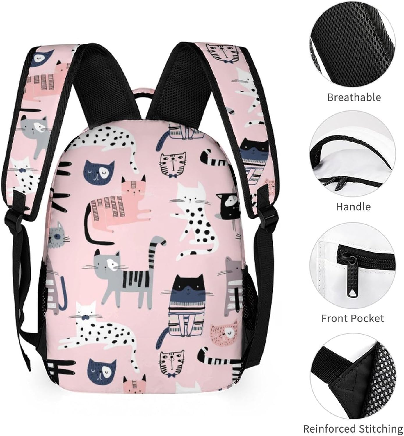 Cartoon Cats Laptop Backpack Purse for Women Men, Kids Cute Cat Print Travel Bag Casual Daypack with Compartment & Multiple Pockets