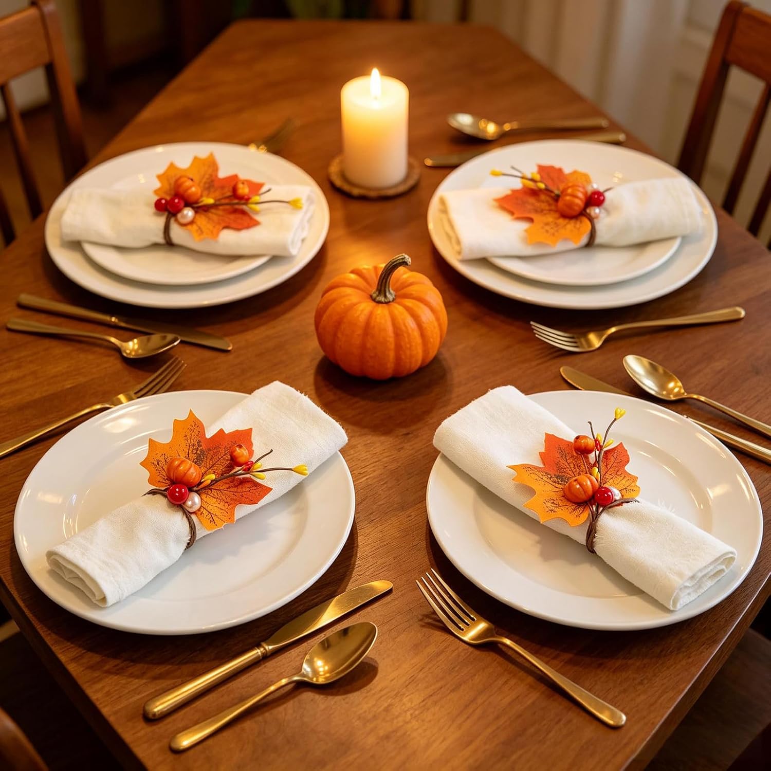 Thanksgiving Napkin Rings,Pumpkin Maple Leaf Fall Table Decorations