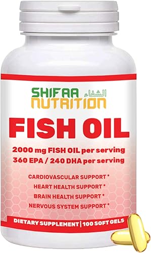 Aceite de pescado Halal de 2000 mg cápsulas blandas con 360 mg de EPA y 240 mg de DHA. 100 cápsulas blandas de Omega 3 capturadas en la naturaleza y