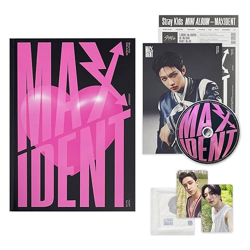 STRAY KIDS - Mini álbum MAXIDENT HEART Ver. Photobook R + papel de letras + tarjetas de fotos + mini póster + calcomanía facial + 1 marco