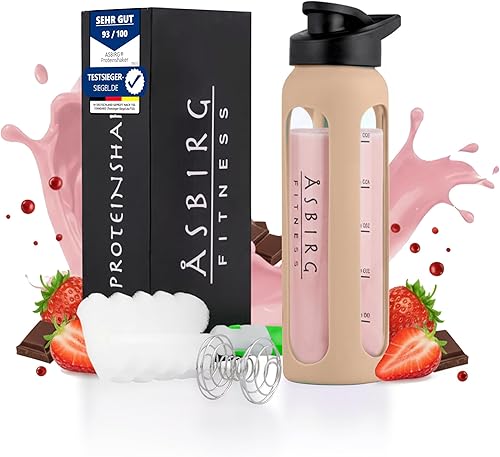 Miniatura 2 de Asbirg Fitness  Protein Shaker Made of Glass  Protein Shaker  Drinking Bottle  with Spiral Ball  Beige