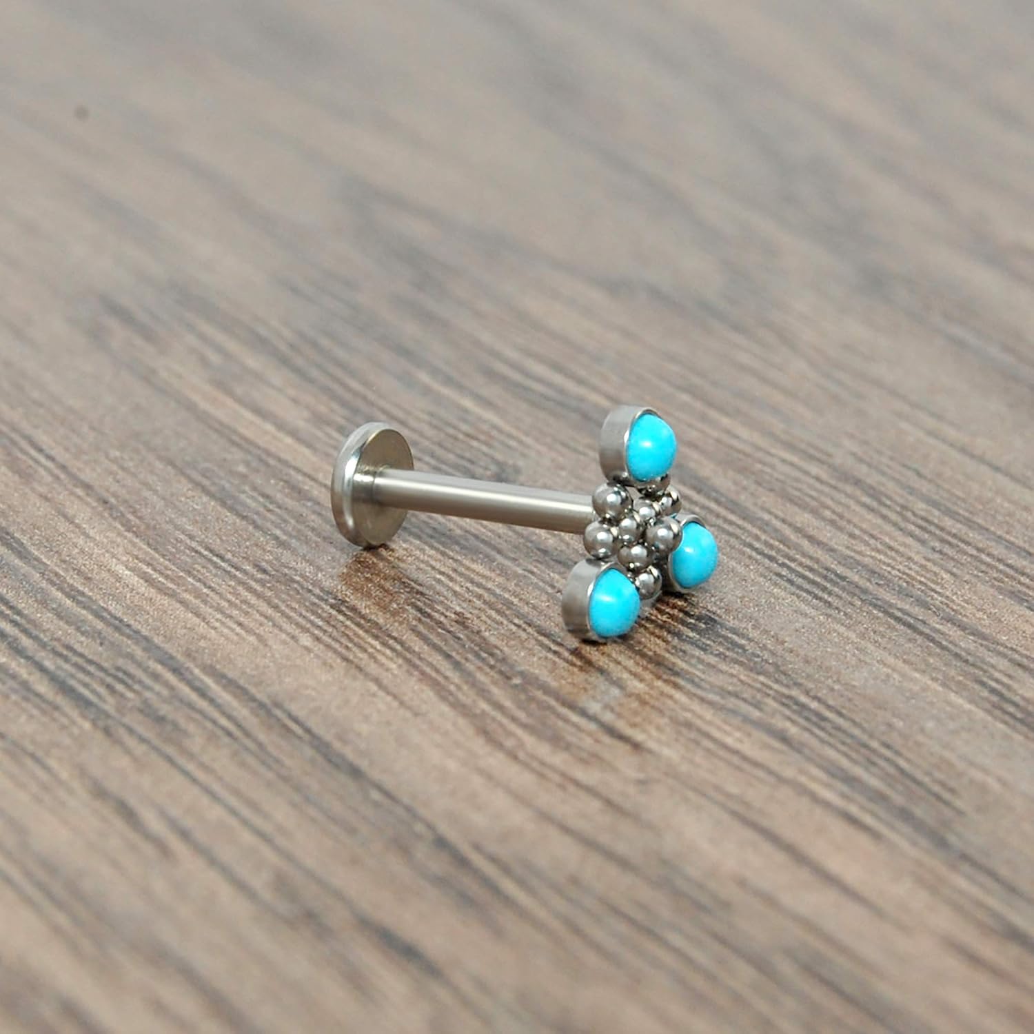 Surgical Steel Helix Labret - Tragus Piercing Jewelry - Cartilage Earring with Turquoise Stones - Conch Stud Earring - Ear Piercing Labret Earring
