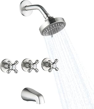 3 Handle Shower Faucet Set with Tub Spout Brushed Nickel Tub and Shower Trim Kit Bathtub Shower Faucets Completes Three Knob