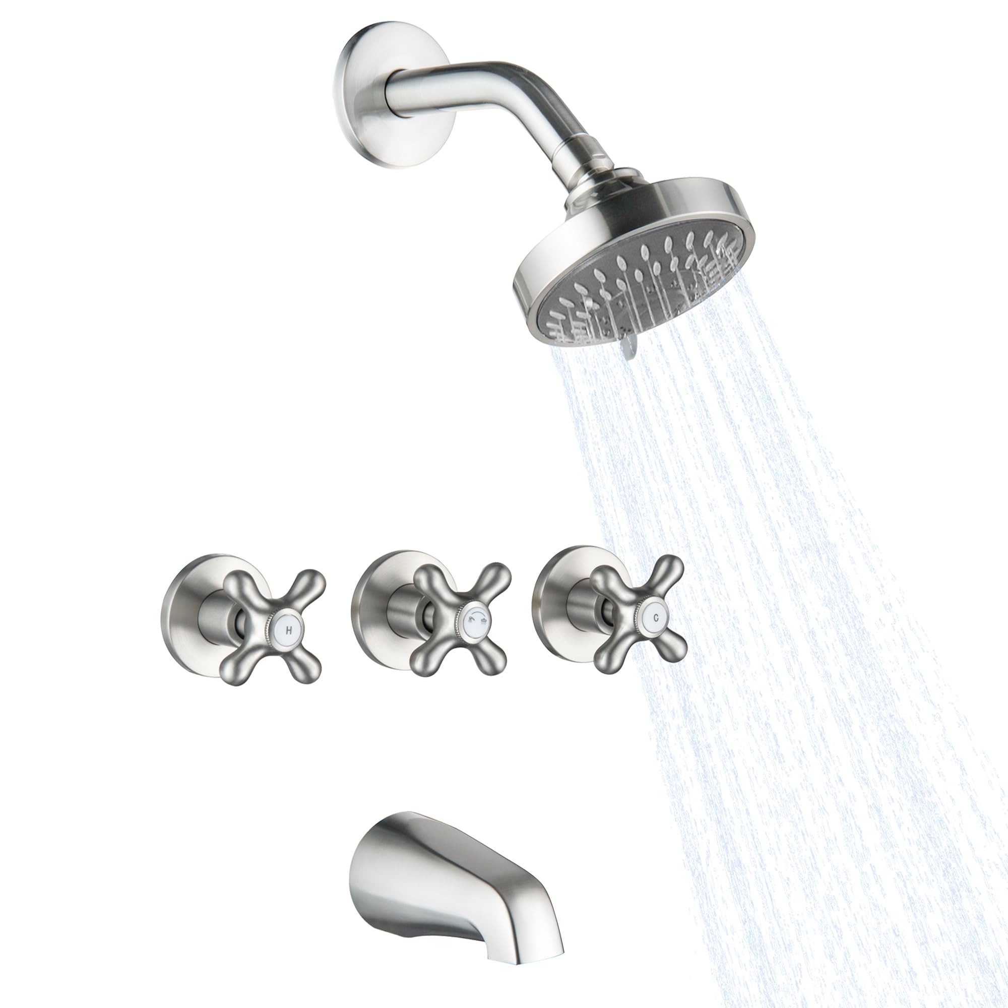 Photo 1 of BEIYI 3 Handle Shower Faucet Set with Tub Spout Brushed Nickel Tub and Shower Trim Kit Bathtub Shower Faucets Completes Three Knob