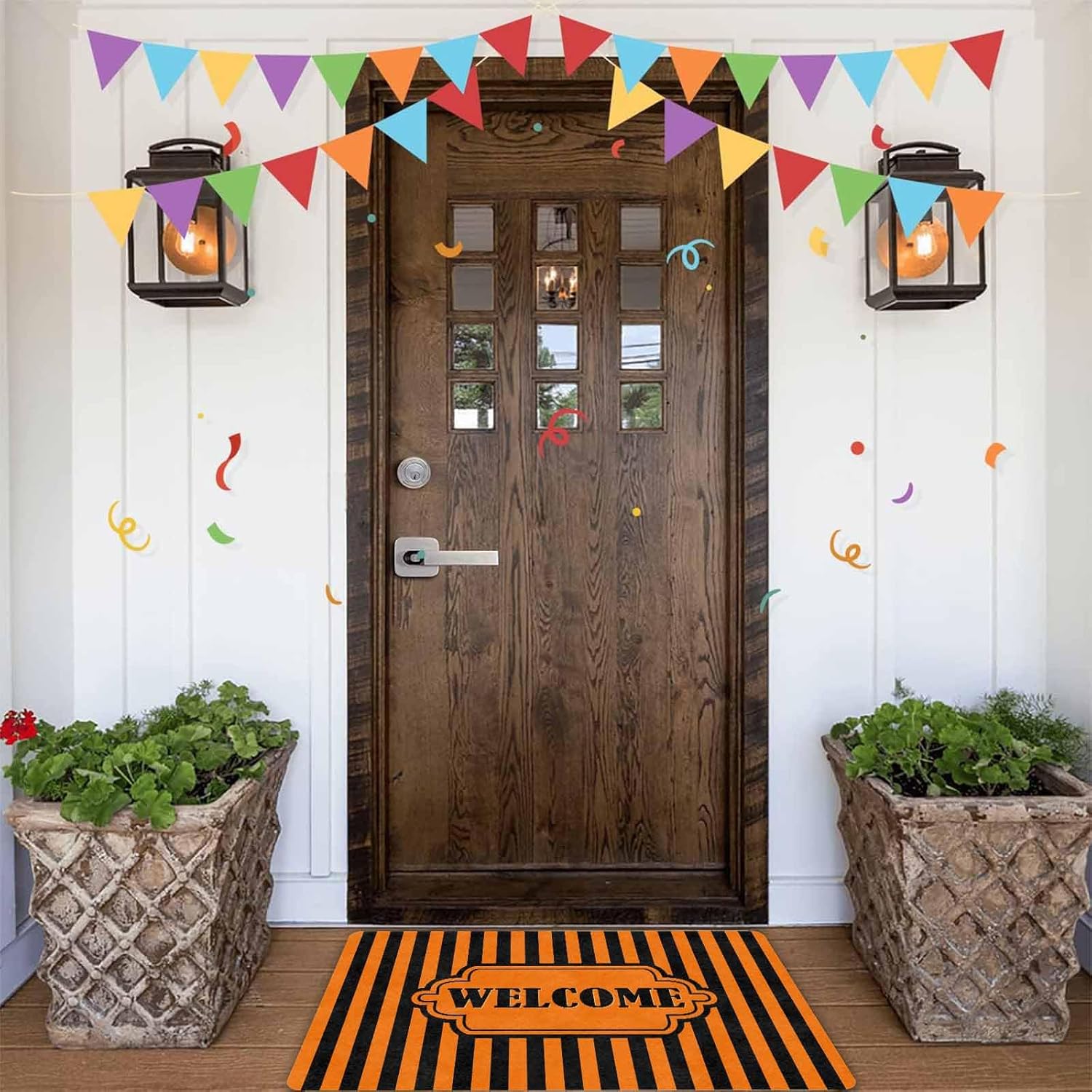 Striped Black and Orange Rug Outdoor,Cute Welcome Door Mat for Front Door,Welcome Doormat for Indoor,Outdoor,Bathroom,Kitchen,Garage,Halloween&Thanksgiving Classic Home Decor,Entryway Rug 24 * 16 in