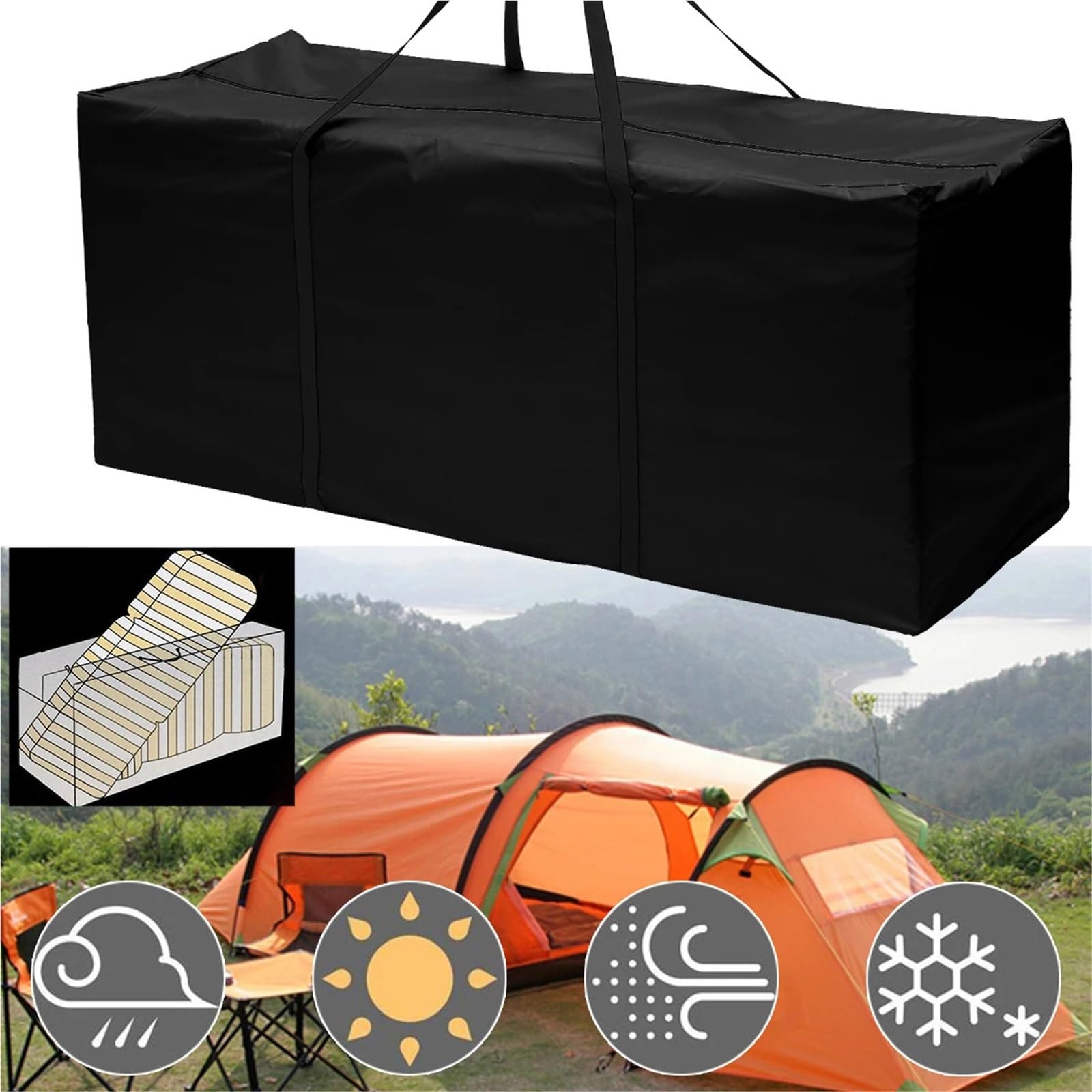 Custodia for bagagliaio for cuscino for mobili da giardino for esterno con cerniera impermeabile in tessuto Oxford resistente agli strappi 210D Per Cuscini(173X76X51cm)