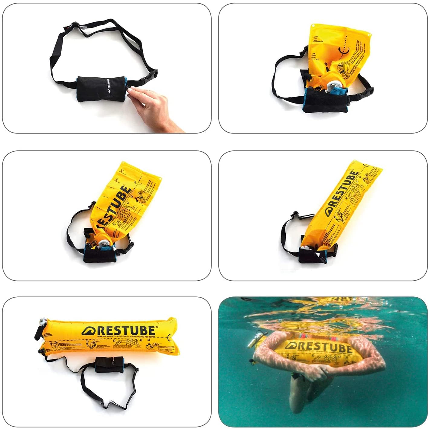 Restube Active Schwimmboje für Erwachsene und Kinder - Rettungsboje für Schwimmer in offenen Gewässern - Schwimmboje Aufblasbar mit Trillerpfeife