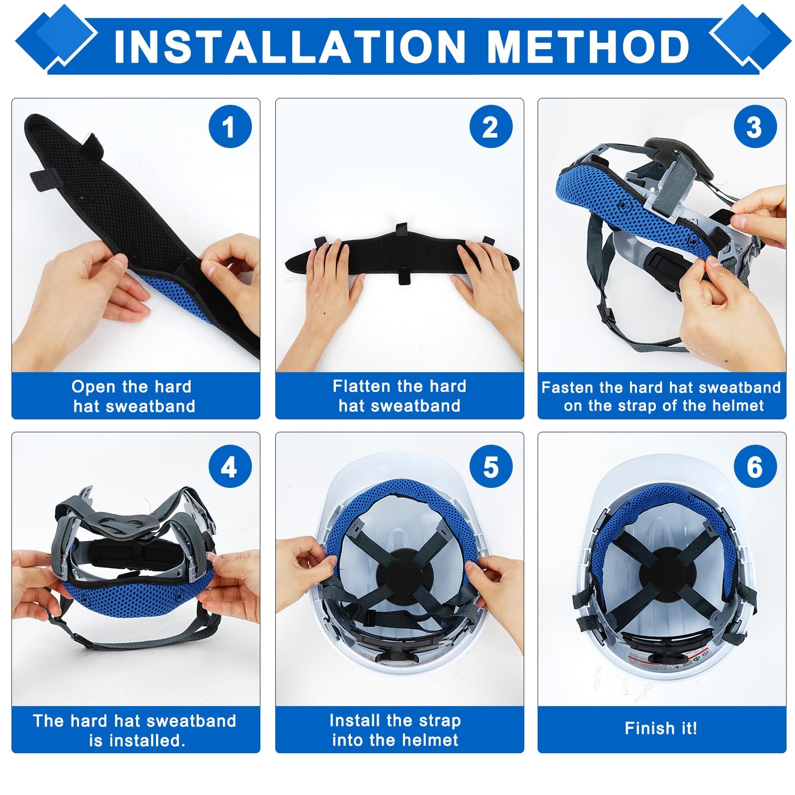 15 bandas de sudor lavables y reutilizables para sombreros duros, forro de algodón de repuesto para cascos duros, casco de edredón, accesorios de casco duro