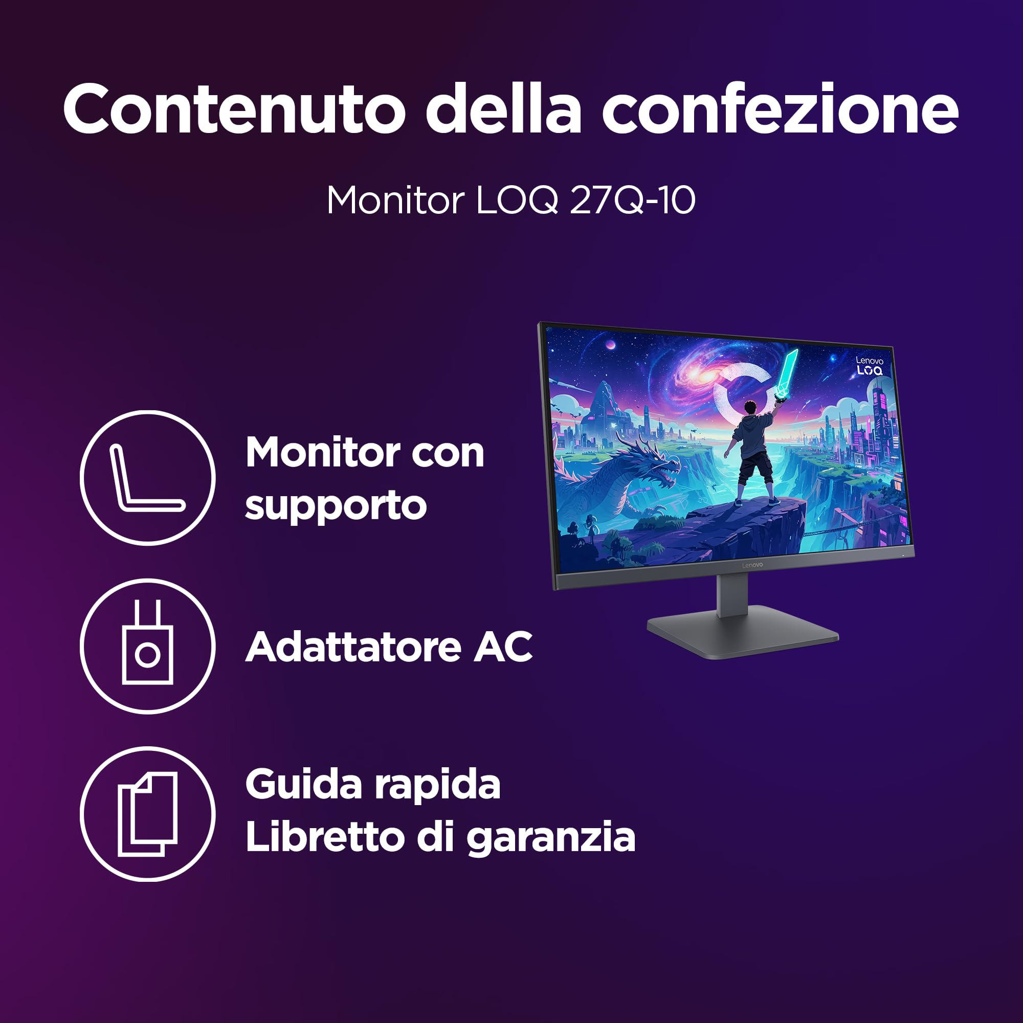 Lenovo LOQ 27-10 Monitor Gaming 27" 200Hz, 0.5 ms, IPS FHD (1920x1080) AMD FreeSync Premium, DP 1.4, 2x HDMI 2.1, VESA 100x100