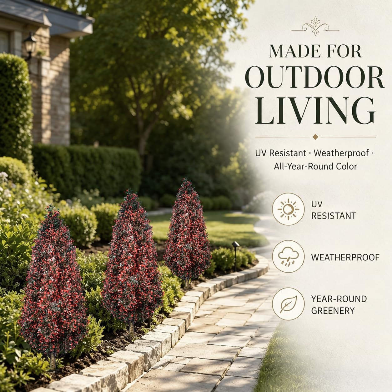 3.3FT Fall Artificial Topiary Trees Outdoor with Stakes, 2Pack UV Resistant Red Faux Shrubs Plants with Spike,Fake Boxwood Halloween Tree for Front Porch Planters, Garden, Patio, Pathway,Autumn Decor