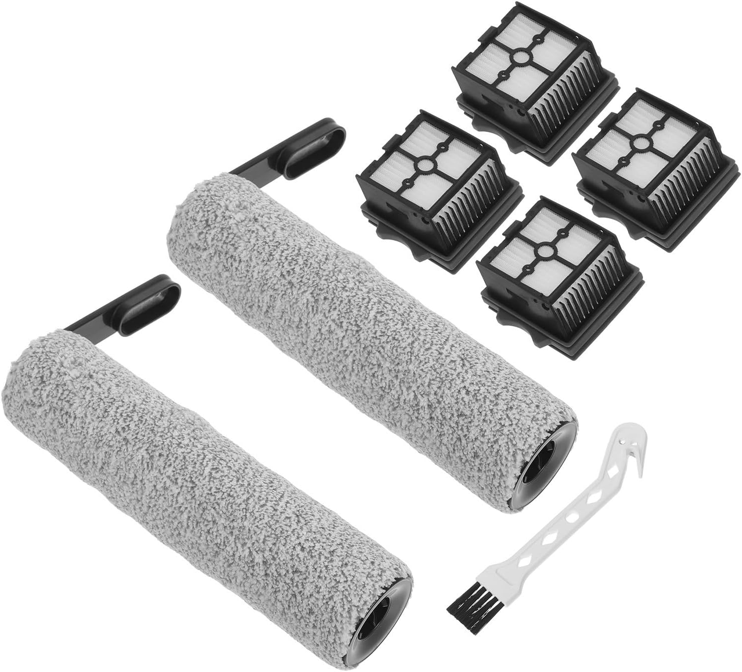 jojofuny Universal Floor Scrubber Roller Brush and Filter Replacement, Plastic Material with Odor Removal Function, Compatible Silver Scrubber Parts for Efficient Cleaning