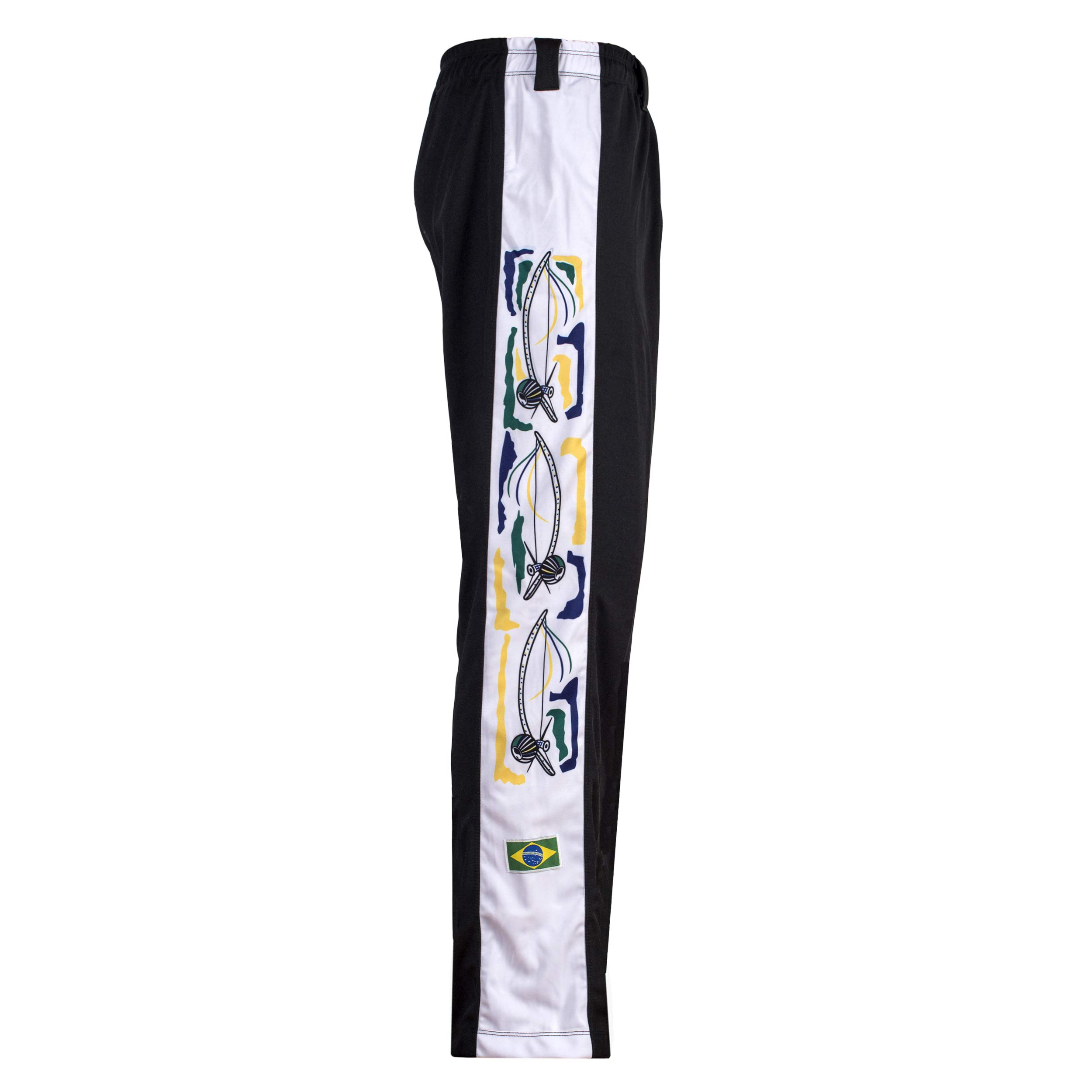 JL Sport Authentic Brazilian Capoeira Martial Arts Unisex's Trousers Black (with Traditional Berimbau in White Along Leg) - M - Image 4