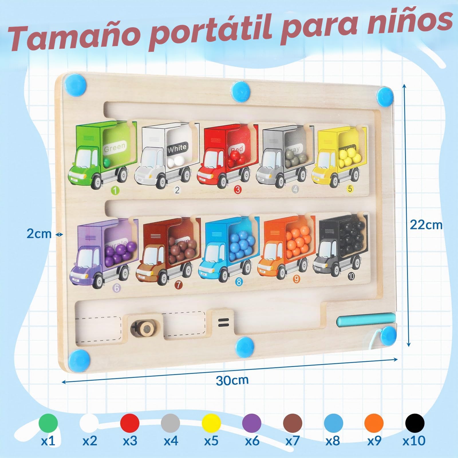 Juego de Laberinto magnético Infantil, Juguete Montessori, 30 x 22 cm, Juego de Laberinto de Madera, Juego Educativo Infantil, Regalo para niños y niñas de 2 a 5 años