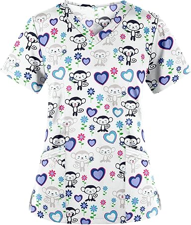 OIOLOYJM Printed Scrub Tops Women V Neck Short Sleeve Plus Size Scrubs for Womens Nursing Uniforms Shirts with Pockets