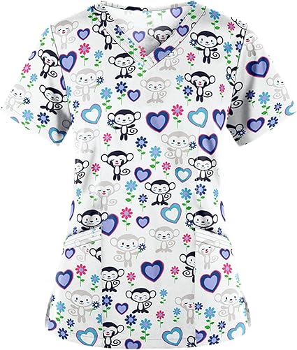OIOLOYJM Printed Scrub Tops Women V Neck Short Sleeve Plus Size Scrubs for Womens Nursing Uniforms Shirts with Pockets