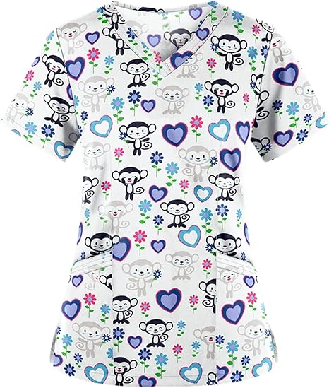 OIOLOYJM Printed Scrub Tops Women V Neck Short Sleeve Plus Size Scrubs for Womens Nursing Uniforms Shirts with Pockets