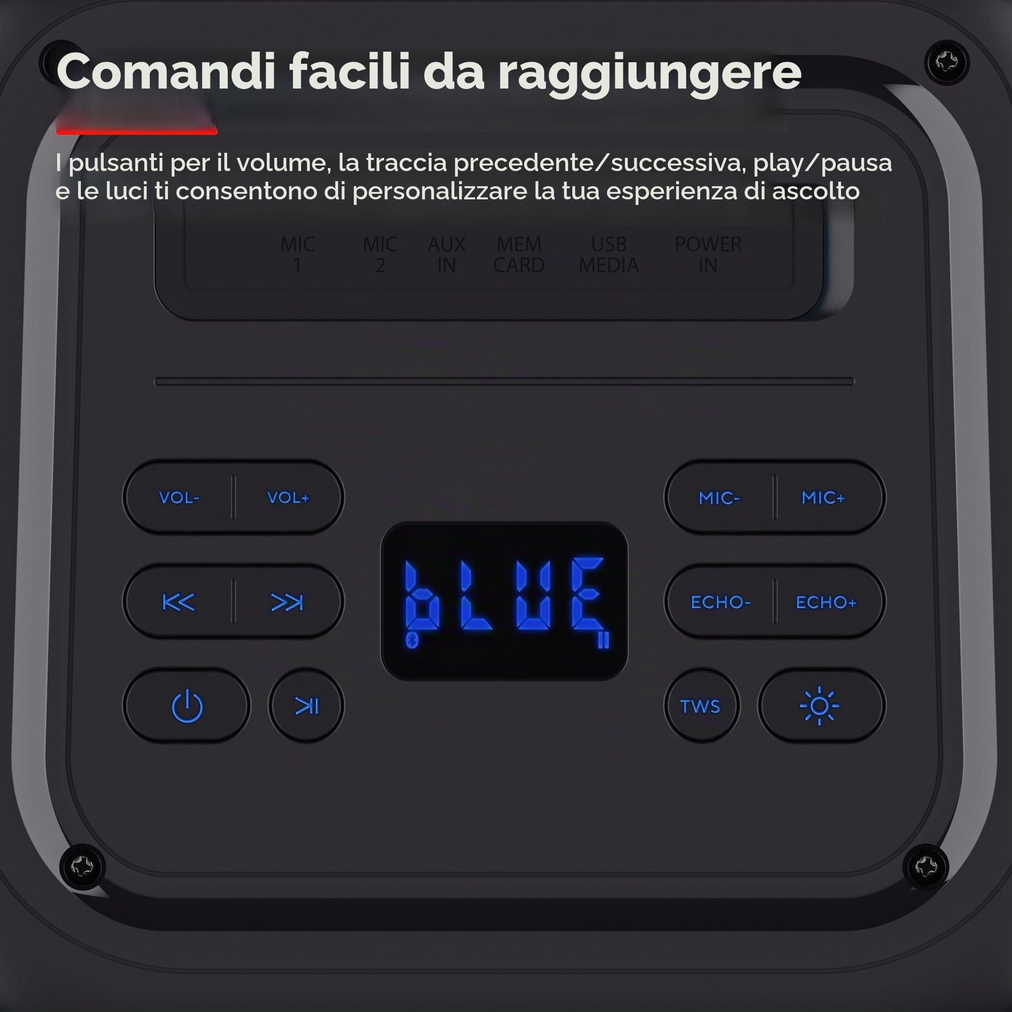 Trust Azura Cassa Bluetooth Portatile 100W per Feste, Altoparlante Bluetooth LED RGB Wireless Party Speaker Intemperie IPX4, Batteria Ricaricabile 11 Ore, 2 Ingressi per Microfono Karaoke - Nero