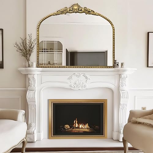 Miniatura 2 de G-LEAF Espejo arqueado, espejo barroco vintage de 40 x 31 pulgadas, espejo antiguo victoriano, espejo de granja con cepillo negro, marco de metal