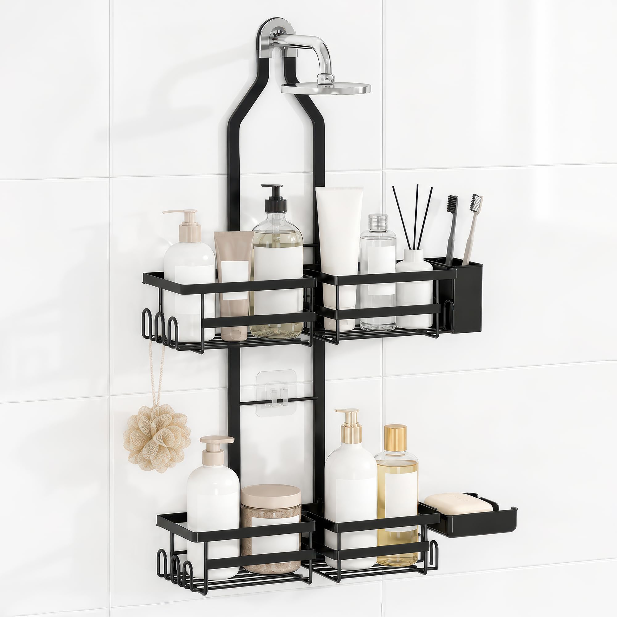 amazon basics Hanging Shower Caddy for Bathroom | Bathroom Organiser Without Drill | Bathroom Accessories Storage Organizer-picture-11
