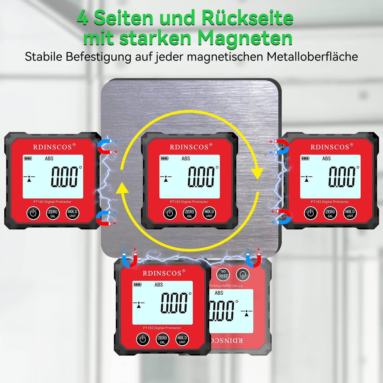 Digitaler LCD Winkelmesser Neigungsmesser Wasserwaage Inklinometer Magnetfuss Winkelmesswerkzeug Mini Bevel Box mit Display Flip Funktion für Zimmermann, Zuhause (RED)