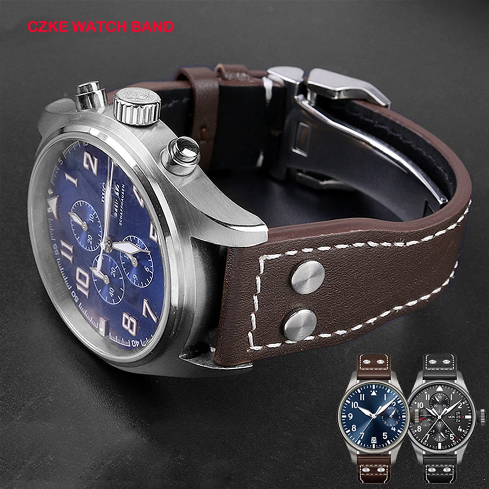 BIK Canda di guardia in vera pelle di cuoio per IWC Grande pilota sputfire cowwide fibbia pieghevole orologio da uomo cinturino 21mm 22mm