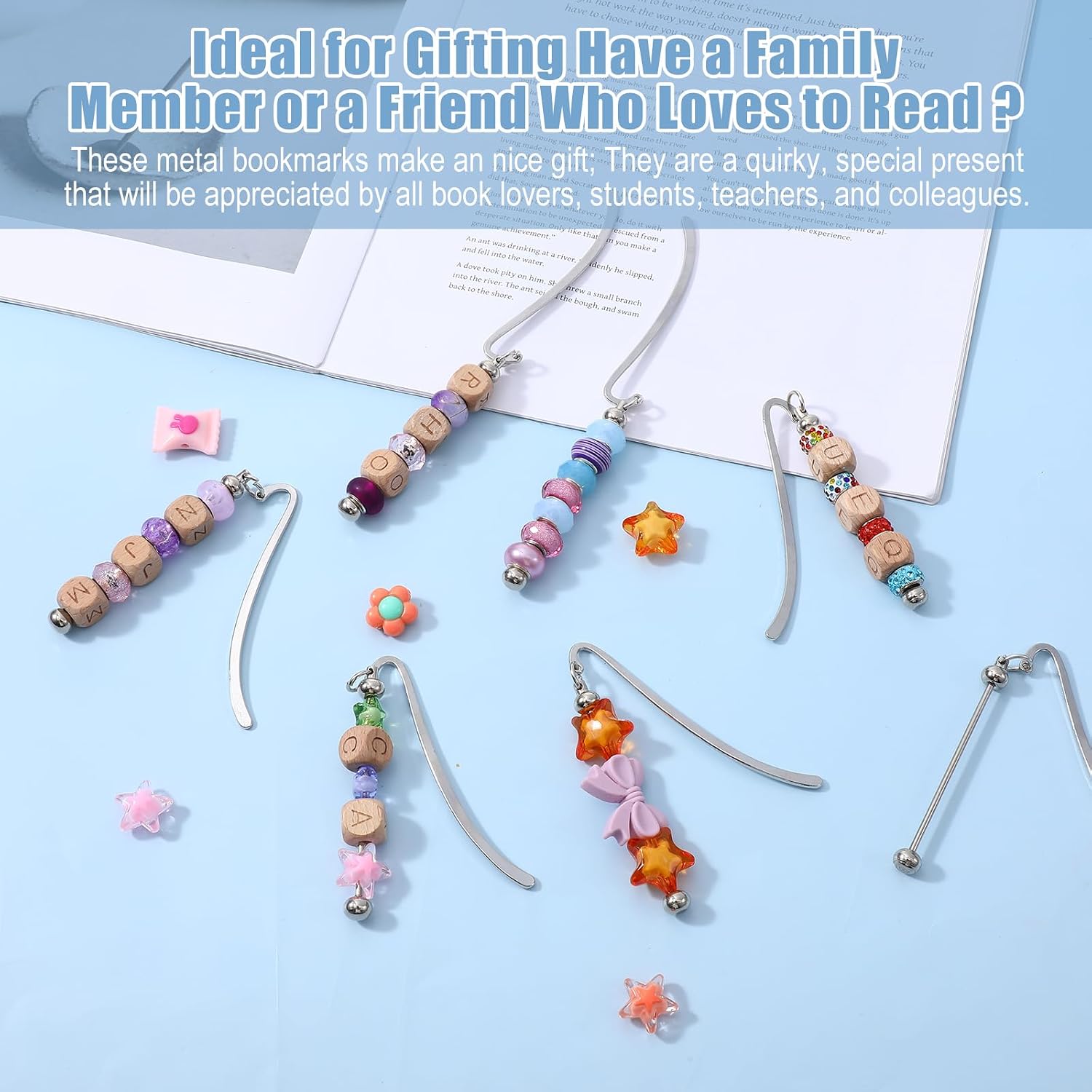40Pcs Beadable Bookmarks DIY Metal Blank Bar Bookmark for Beads Modern Bead Craft Jewelry Pendant Charm Gift Electroplated Silver Bookmark Making Kit for Book Lovers Teacher Office Supplies image 5