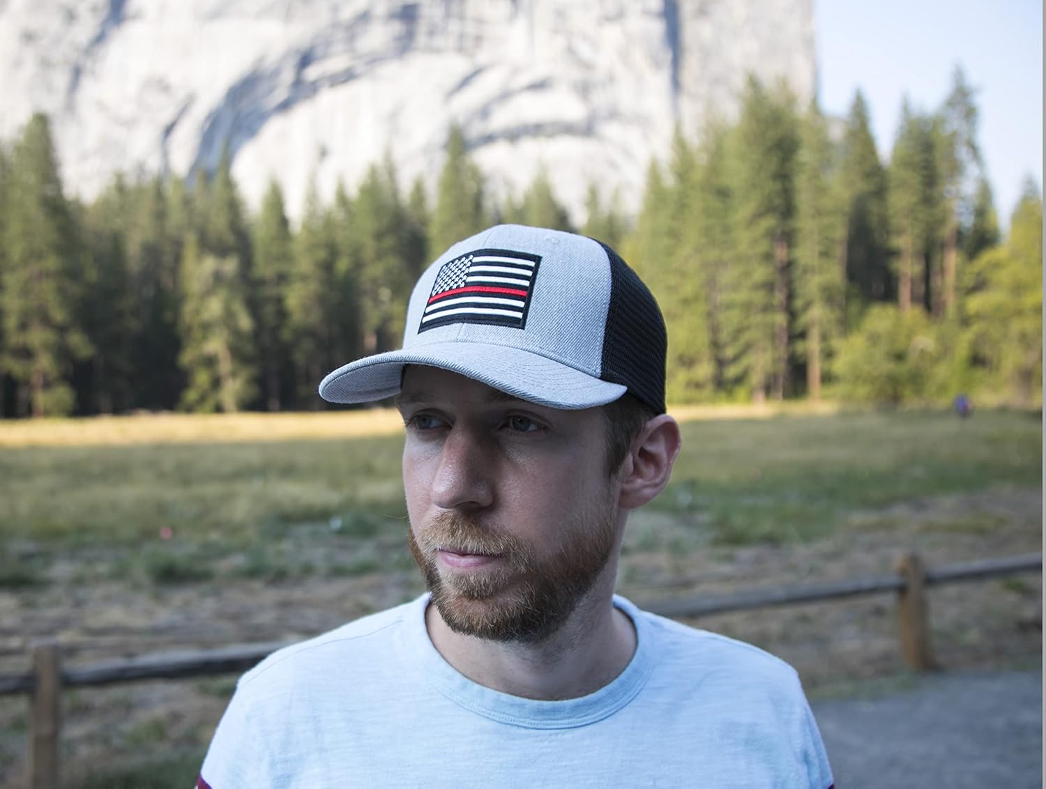 International Tie Thin Red Line Hat, USA Snapback Trucker Baseball Cap for Men & Women with Embroidered American Flag Patch - Image 9