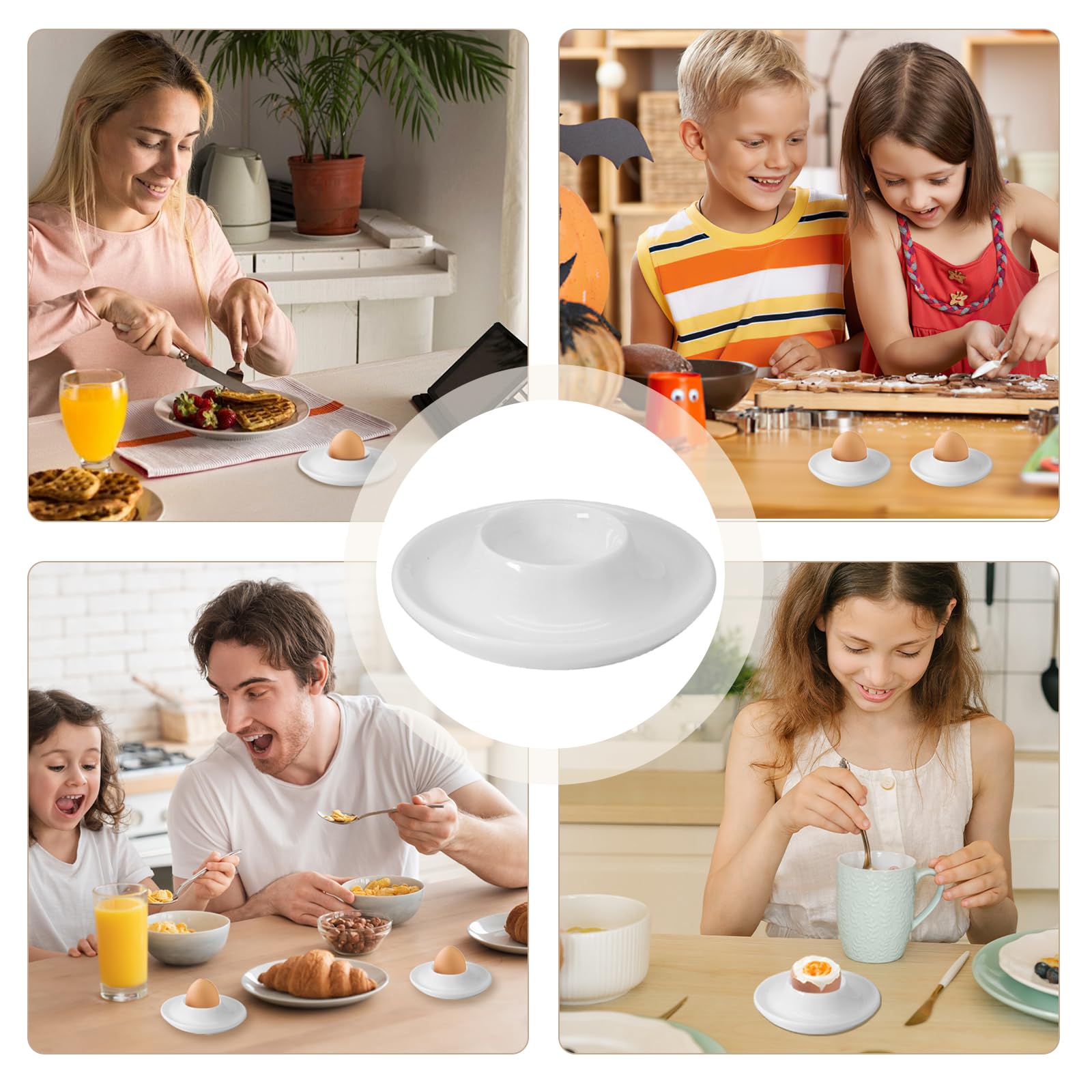Lot de 4 coquetiers en céramique blanche dure pour restaurant, cuisine et fêtes pour petit déjeuner, servir et repas (cercle)