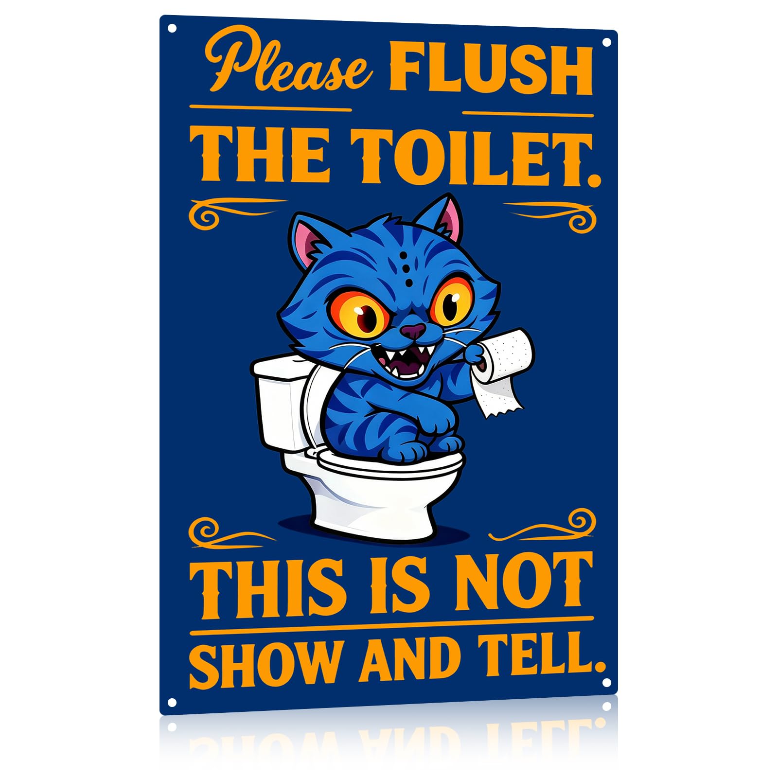 Madewell Living Funny Bathroom Metal Tin Sign with Demon Tiger - Please Flush The Toilet, This Is Not Show and Tell - Vintage Humorous Wall Decor for Bathroom, Toilet, Restroom, 8x12 inch