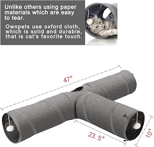 Miniatura 2 de Ownpets Cat Tunnel, 3 Way Collapsible Kitty Tunnel 47 inch Long Cat Tube with Plush Ball & Feather Toy, Cat Play Tunnel for Indoor Cat, Kitten