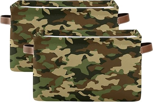 Miniatura 2 de AUUXVA Cesta de almacenamiento de camuflaje militar, caja de almacenamiento de lona duradera plegable para juguetes, cesta organizadora con asas