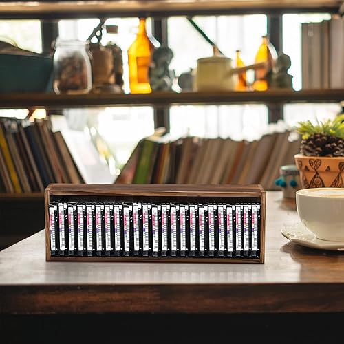 Miniatura 7 de 2 piezas de almacenamiento de cinta de casete de madera con malla de alambre de metal, torre de casete estilo granja, estante organizador