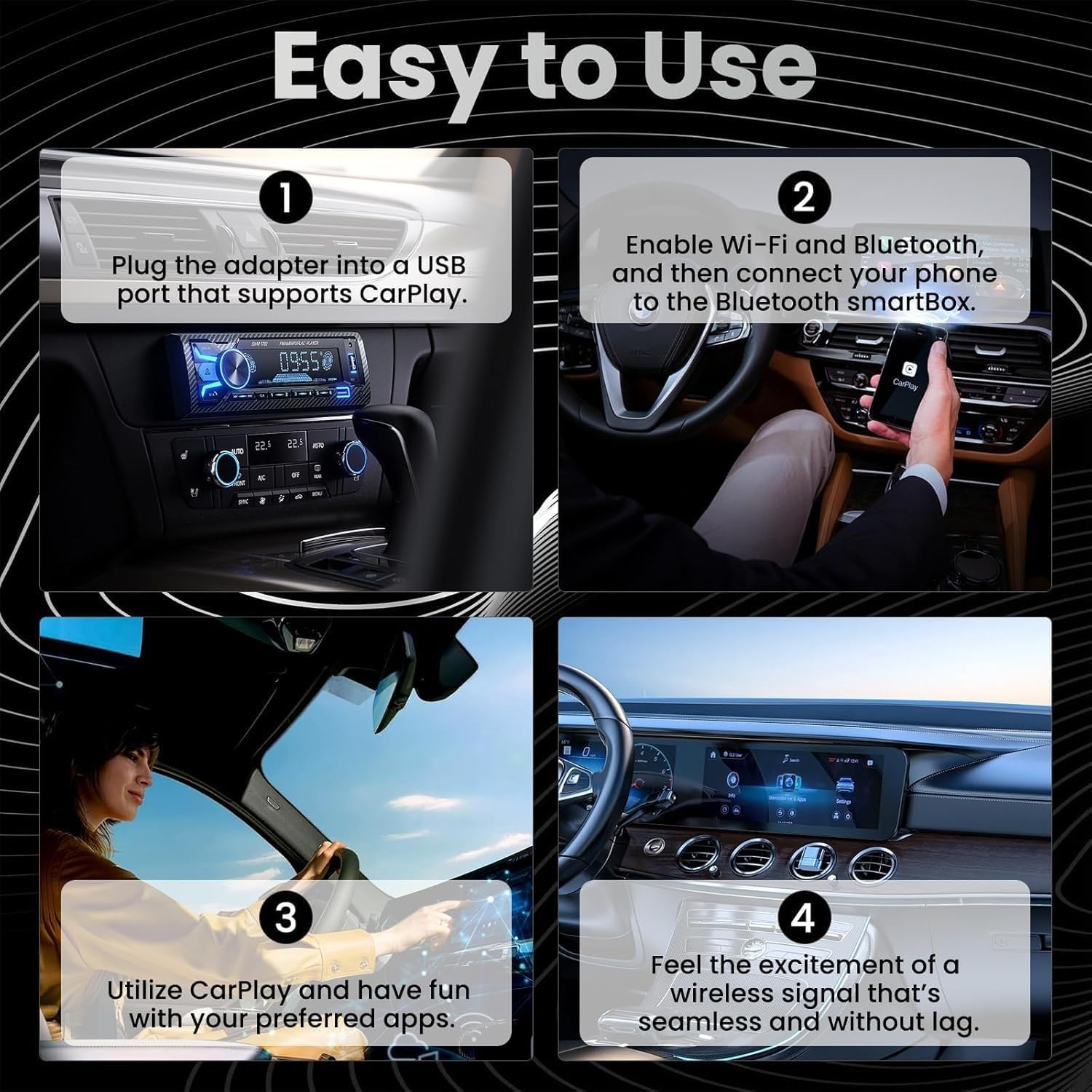 2026 Wireless CarPlay Adapter, Wired to Wireless Portable USB Connector Car Play for iPhone, 3-in-1 Screen Mirroring iOS Adapter for Car, Plug & Play Car Electronics Accessory (Black,for Android) — view 2