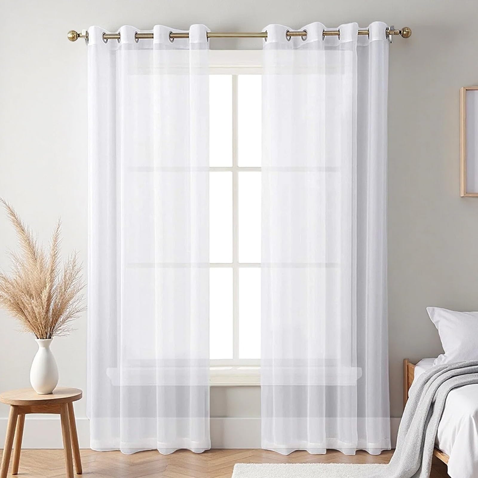 2 Pièces Rideaux Voilage 235 x 260 cm Rideaux Salon Semi-Transparent Rideau Voilages Intérieurs Voilage Blanc, à Oeillets pour Salon Chambre Enfant Adulte, Blanc