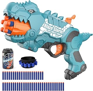 Dinosquad Gun Dinosaur Blasters Toy Gun for Toddlers Age 3-5, Dino Soft Bullet Toy Gun Outside Toy Shooting Dart Gun for Boys Girls 5-7 year old, 50 Soft Foam Darts & 5-Dart in Rotating Barrel