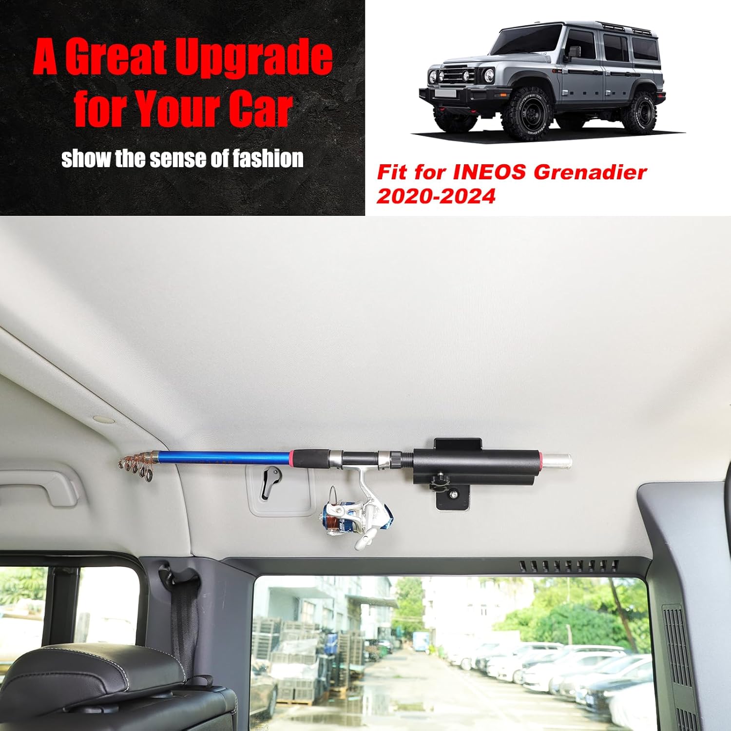 Car Roof Fishing Rod Holder Compatible with INEOS Grenadier 2020-2024 Accessories, Heavy Duty Carbon Steel Inside Car Roof Rack Fishing Rod Holder Auto Accessories