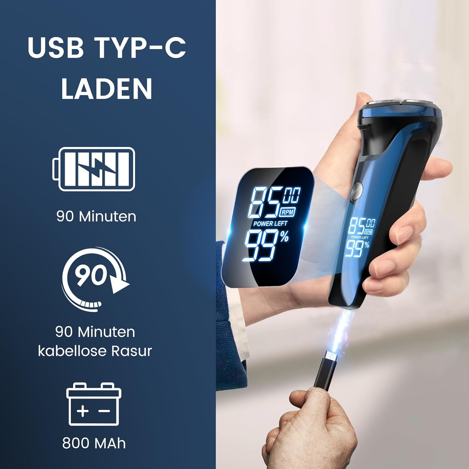 Aparat de ras electric cu încărcare USB-C și afișaj LCD