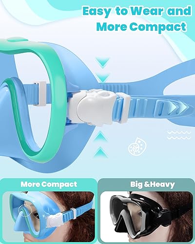 Miniatura 5 de Seago Paquete de 2 gafas de natación con cubierta de nariz para niños de 6 a 14 años, lentes templados de marco ancho