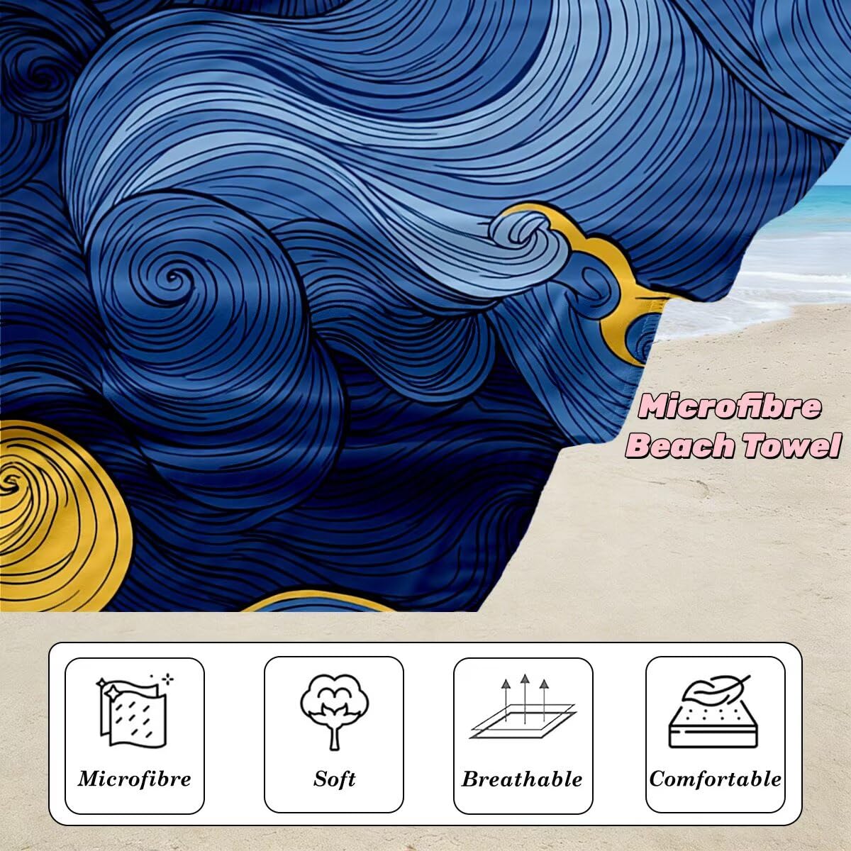Toalla Playa 100x200 cm, Toalla Gimnasio Microfibra Secado Rapido, Juego de 2 Antiarena Toallas de Playa, Ligera Compacta Toallas Microfibra Grande para Viaje, Regalo Hombre Regalo Mujer (Nube) -5071