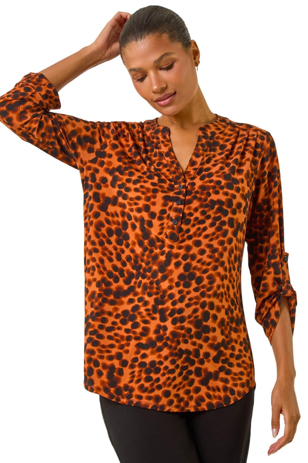 Roman Women's Copper Spot Print Stretch Top